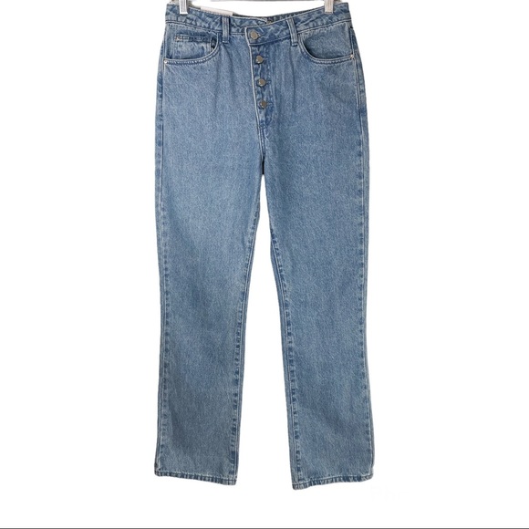 NWT WEWOREWHAT Crossover Button Fly Straight Leg Jeans Chain Sz 27 - Picture 3 of 12